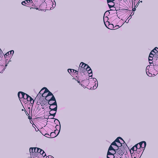 Vektor Illustration Design Der Schmetterlinge Nahtlose Muster Auf Lila Hintergrund — Stockvektor
