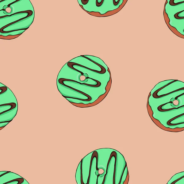 Desenho Ilustração Vetorial Donuts Hortelã Doce Isolados Fundo Marrom — Vetor de Stock