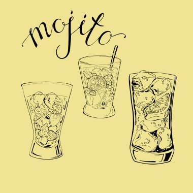 vektör çizim tasarım taze mojito kokteyller üzerinde sarı arka plan belirleme