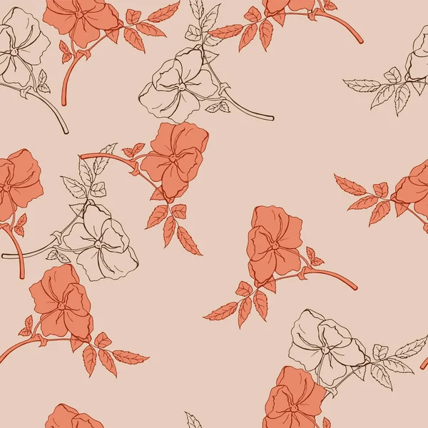Vektor Illustration Design Von Blumen Muster Auf Orangefarbenem Hintergrund — Stockvektor