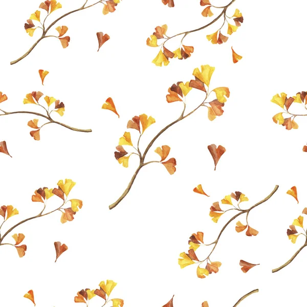 vahşi Orange güzel illüstrasyon ginkgo biloba seamless modeli beyaz zemin üzerine bırakır.