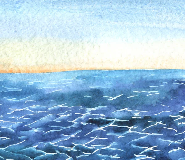 Watercolor Painting Blue Sea Water Sky Background — Stock Photo, Image