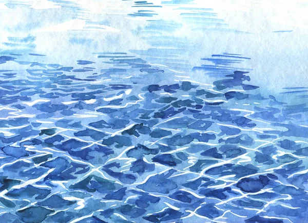 Watercolor Painting Blue Sea Water Sky Background — Stock Photo, Image