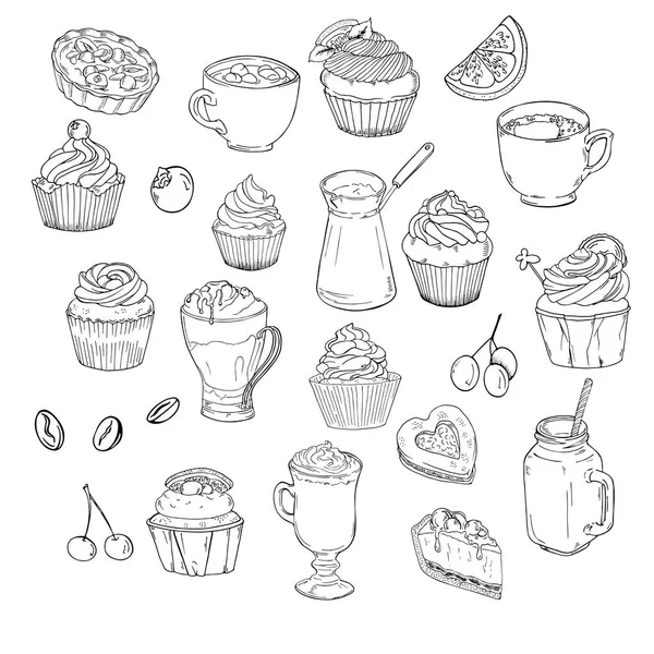 Illustration Vectorielle Conception Gâteaux Sucrés Boissons Fond Motif Sans Couture — Image vectorielle