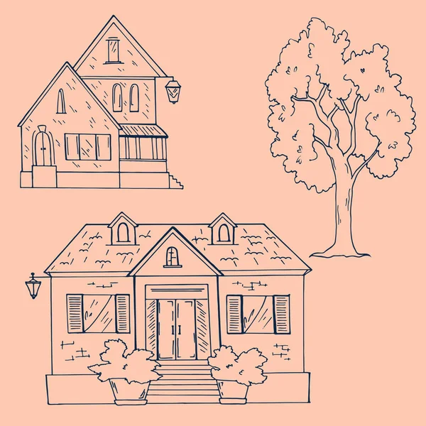 vektör çizim tasarım güzel çizilmiş resim ülke ev desen 