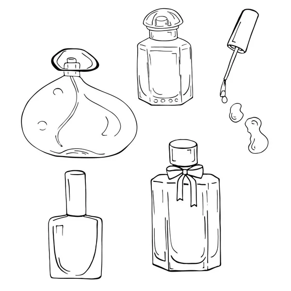 Desenho Ilustração Vetorial Perfume Conjunto Unhas Isolado Fundo Branco —  Vetores de Stock