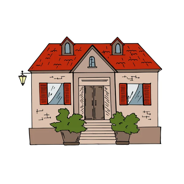 乡村住宅图案美水彩画的矢量插画设计 — 图库矢量图片