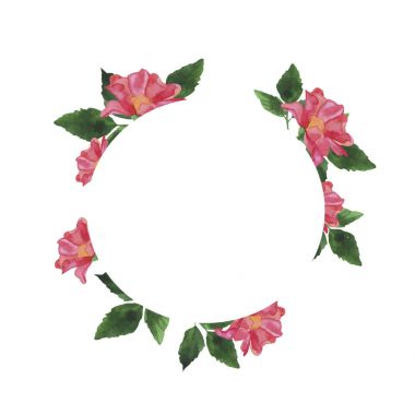 vektör çizim tasarım güzel bahar çelenk yeşil yaprakları ve pembe çiçekler