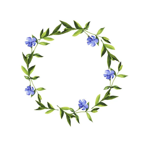 Wektor Ilustracja Projekt Piękny Zielony Wieniec Blue Bell Kwiaty Wzór — Wektor stockowy