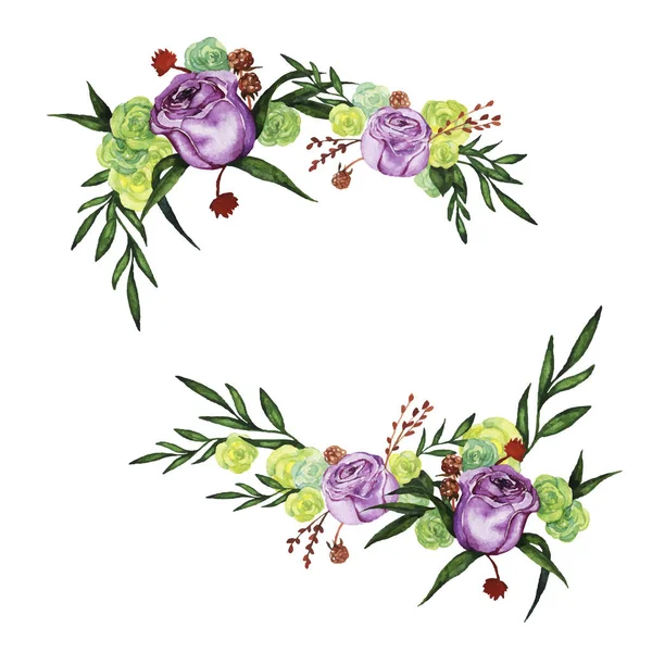 Векторна Ілюстрація Дизайну Красивого Акварельного Розпису Трояндових Квітів Візерунка Зеленого — стоковий вектор