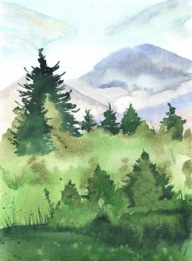 güzel suluboya, yatay yaz yeşil ahşap akşam