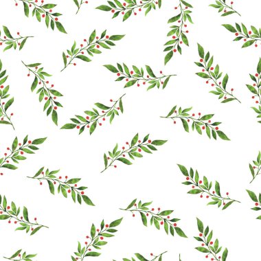 Yeşil dalları meyveleri Dikişsiz desen arka plan ile güzel çizilmiş çizimi  