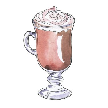 Beyaz arka plan üzerinde izole lezzetli kahve latte suluboya resim