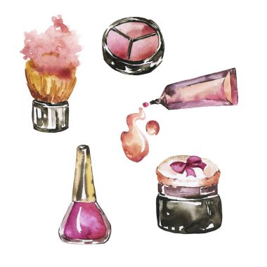 izole üzerinde beyaz arka plan ile ayarla makyaj güzel suluboya resim