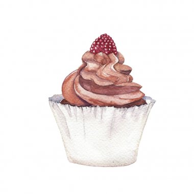 Beyaz arka plan üzerinde izole lezzetli frambuazlı tart suluboya resim