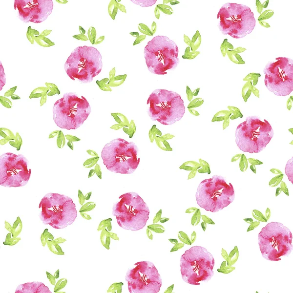 Красива Ілюстрація Диких Рожевих Квітів Безшовний Візерунок Білому Тлі — стокове фото