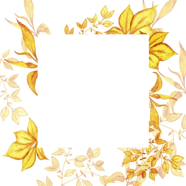 Beautiful Watercolor Painting Autumn Frame Orange Leaves — Stock Photo, Image