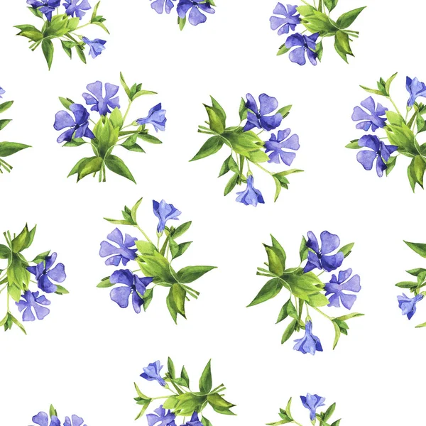 Hermosa Acuarela Pintura Flores Campana Azul Sin Costuras Patrón Fondo — Foto de Stock