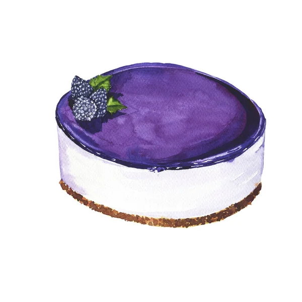 甘い紫ケーキ白い背景で隔離の水彩画 — ストック写真