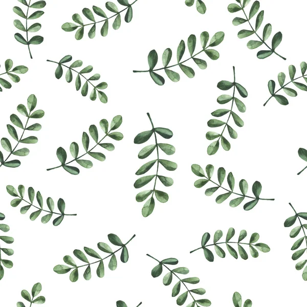 Красива Ілюстрація Зеленого Листя Безшовний Візерунок Білому Тлі — стокове фото