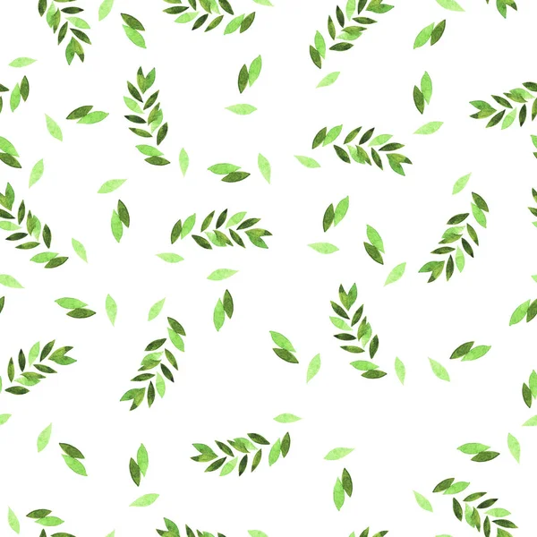 Schöne Illustration Der Grünen Blätter Nahtloses Muster Auf Weißem Hintergrund — Stockfoto
