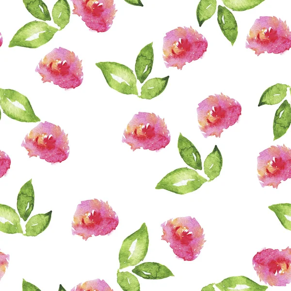 Akvarelu Vzor Bezešvé Pivoňky Růžové Květy Bílém Pozadí — Stock fotografie