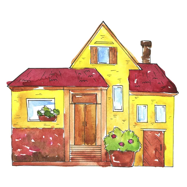 彩色住宅图案水彩画背景 — 图库照片