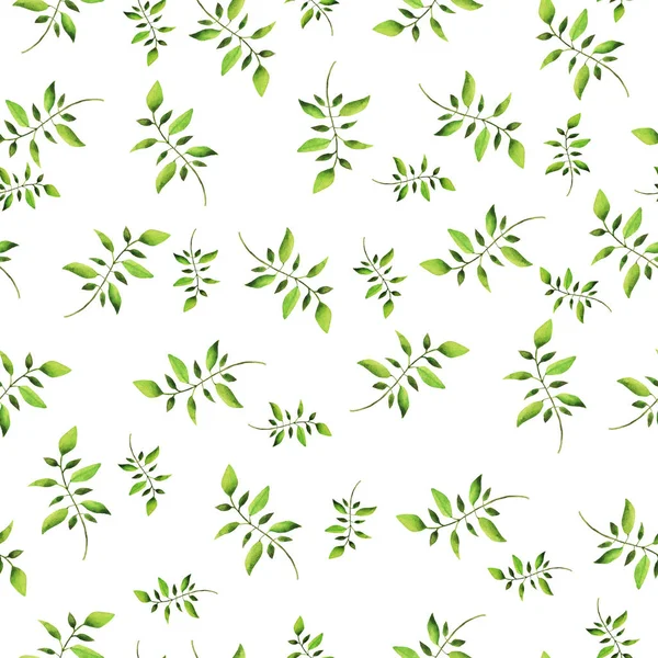 Красивая Иллюстрация Весенних Зеленых Листьев Бесшовный Фон Узор — стоковое фото