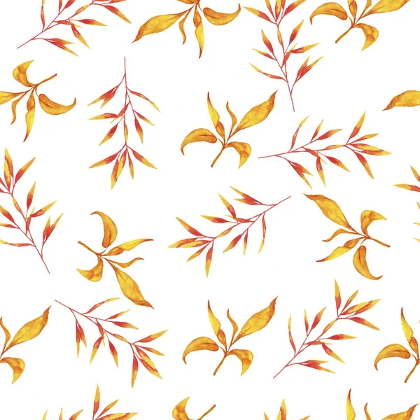 Красивая Иллюстрация Диких Оранжевых Листьев Бесшовный Узор Белом Фоне — стоковое фото