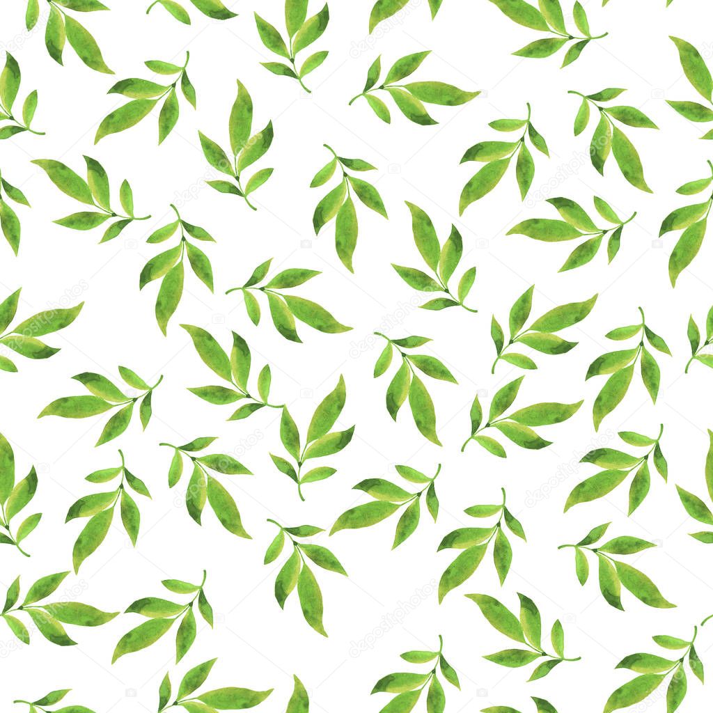 beautiful illustration of spring green leaves seamless pattern background
