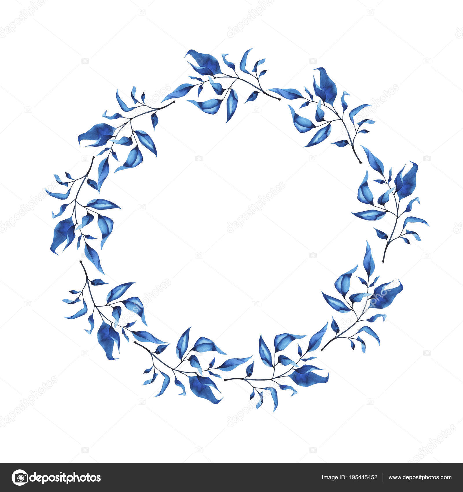 Blue Leaves Branches Garland Isolated White Background Hand Drawn  Watercolor Stock Photo by ©Angry_red_cat 195445452