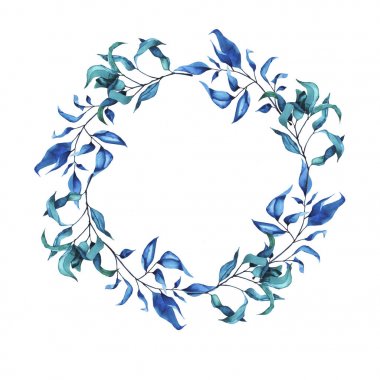 Mavi beyaz arka plan üzerinde izole kare bırakır. El suluboya resim çekilmiş.