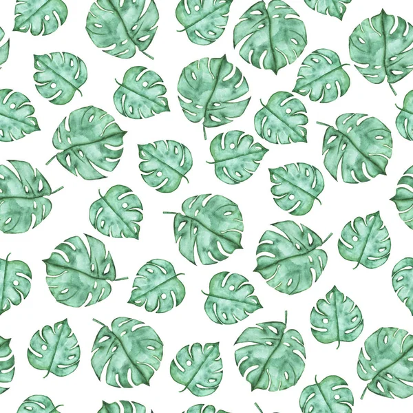 Modello Senza Cuciture Con Foglie Monstera Tropicali Sfondo Bianco Illustrazione — Foto Stock