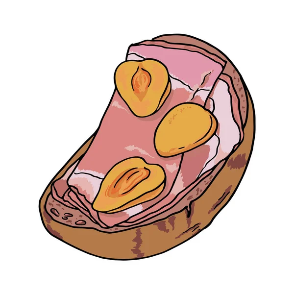 Bruschetta Dengan Ham Dan Aprikot Segar Diisolasi Dengan Latar Belakang - Stok Vektor