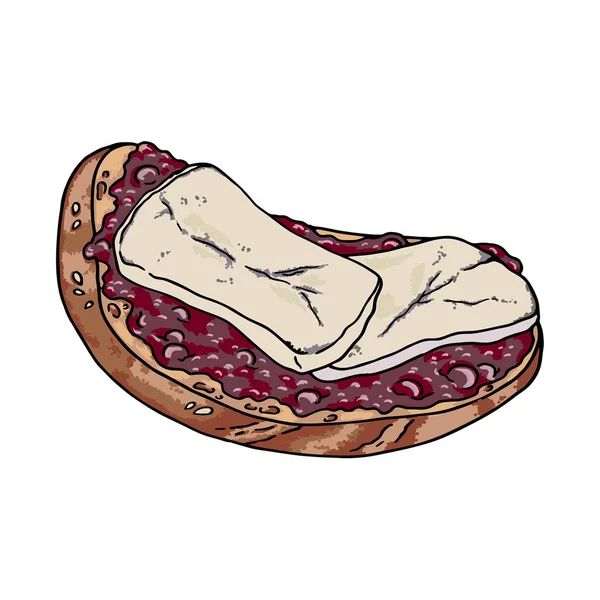Chleb Dżemem Ser Białym Tle Ręcznie Rysowane Wektor Ilustracja — Wektor stockowy