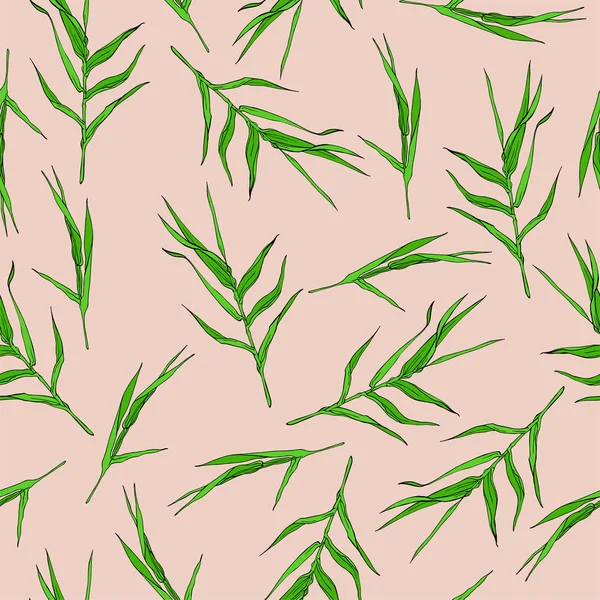 Nahtloses Muster Mit Grünem Gras Auf Pastellbeigem Hintergrund Handgezeichnete Vektor — Stockvektor