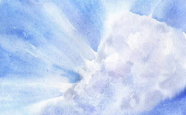Blue Sky Big Cloud Sunshine Hand Drawn Watercolor Illustration — Stock Photo, Image