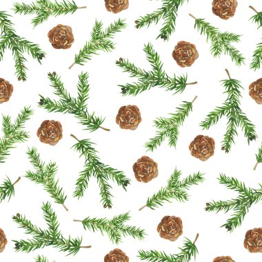 Sınır çevresindeki yeşil çam ağaçları beyaz arka planda izole edilmiş. El çizimi suluboya çizimi.