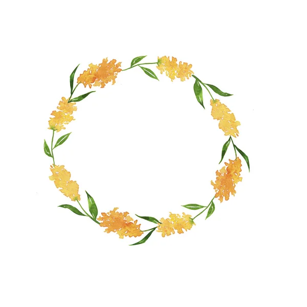 Decorative Yellow Flowers Frame Isolated White Background Wedding Holiday Design — ストック写真