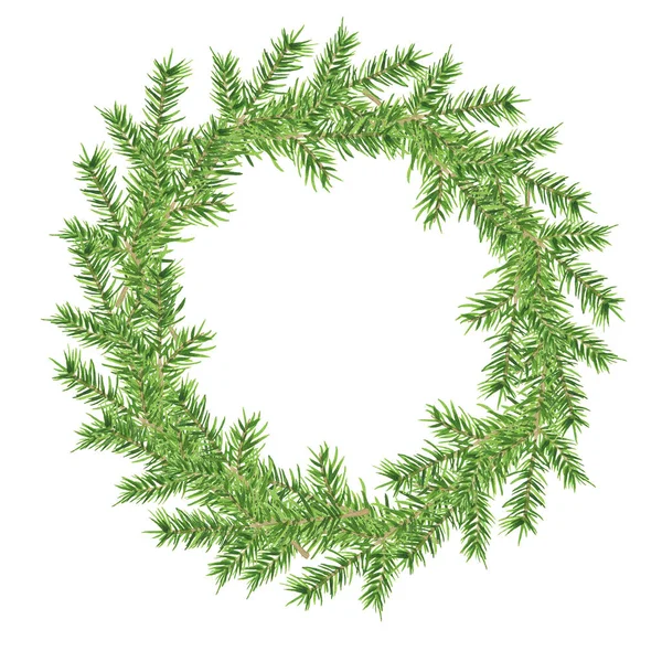 Zielona Sosna Gałęzie Okrągłe Granicy Izolowane Białym Tle Ręcznie Rysowane — Zdjęcie stockowe