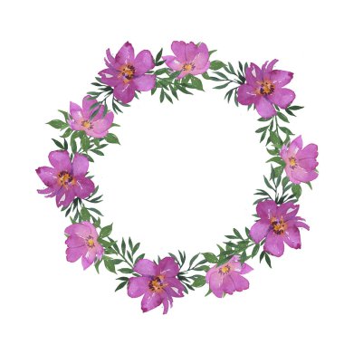 Dekoratif çiçekler ve yapraklar beyaz arka planda izole edilmiş. Tebrik kartı ya da düğün davetiyesi tasarımı. El çizimi suluboya çizimi.