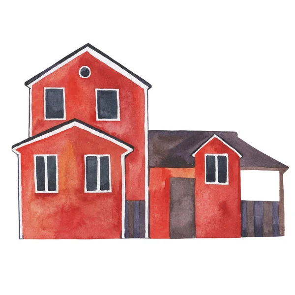 Червоний Будинок Doodle Ізольований Білому Тлі Ручна Намальована Акварельна Ілюстрація — стокове фото