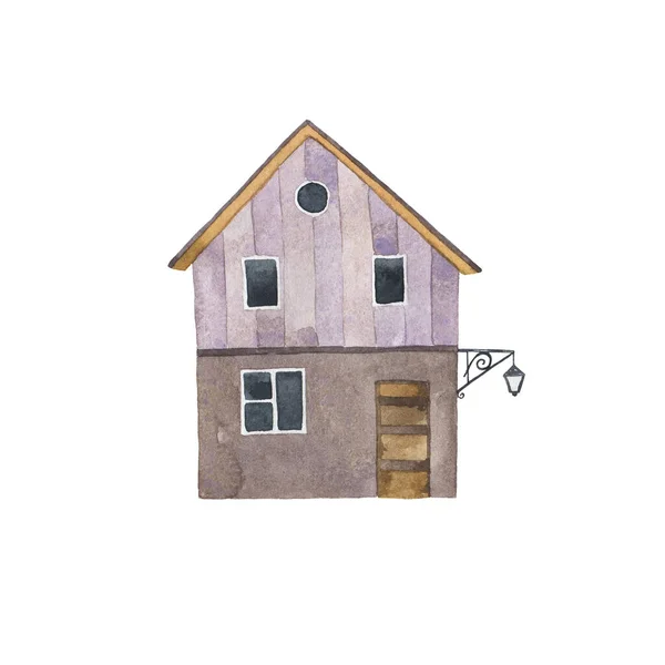 Dekoracyjny Dom Drewna Izolowany Białym Tle Ręcznie Rysowane Ilustracja Akwarela — Zdjęcie stockowe