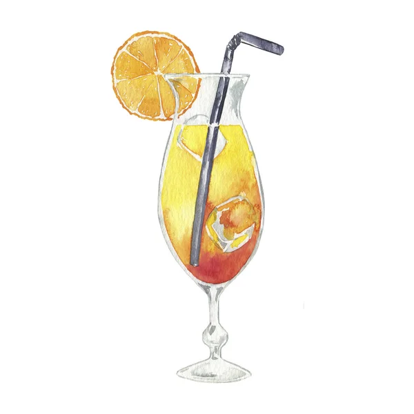 Cocktail Tropical Anaranjado Verano Aislado Sobre Fondo Blanco Ilustración Acuarelas — Foto de Stock