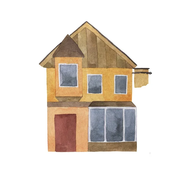Decorative Wood House Isolated White Background Hand Drawn Watercolor Illustration — Stock Photo, Image