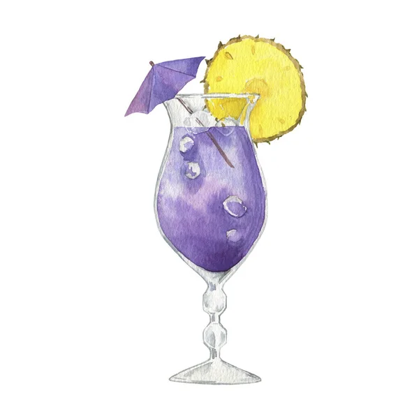 Coctel Lila Verano Con Piña Aislada Sobre Fondo Blanco Ilustración — Foto de Stock