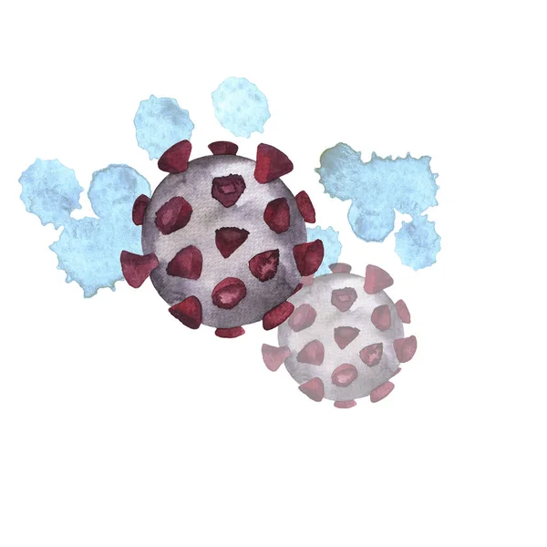 Сірі Коронавірусні Клітини Сині Підключення Білому Тлі Ручна Намальована Акварельна — стокове фото