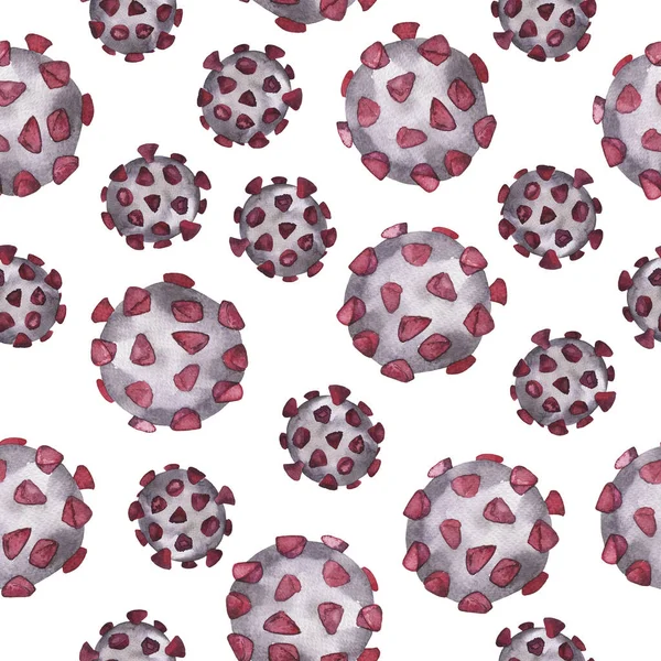 Płynny Wzór Szarymi Fioletowymi Komórkami Koronawirusu Białym Tle Ręcznie Rysowane — Zdjęcie stockowe