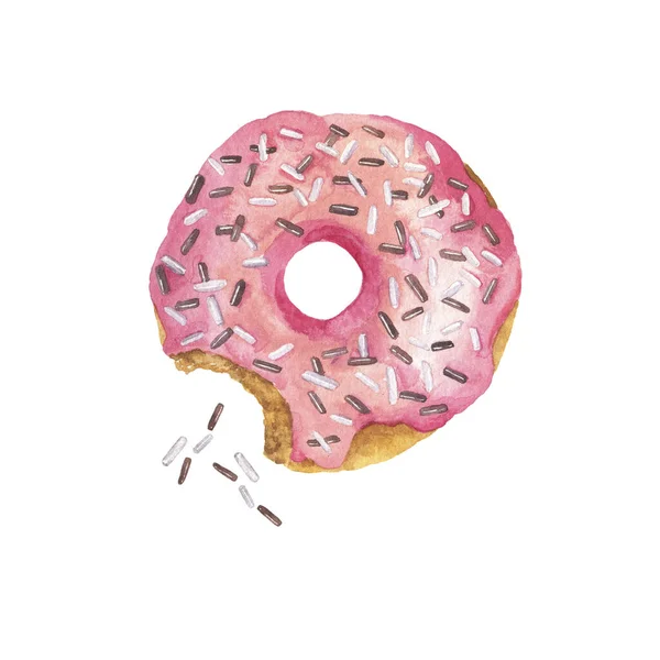 Pastel Pink Bær Donut Isoleret Hvid Baggrund Håndtegnet Akvarel Illustration - Stock-foto