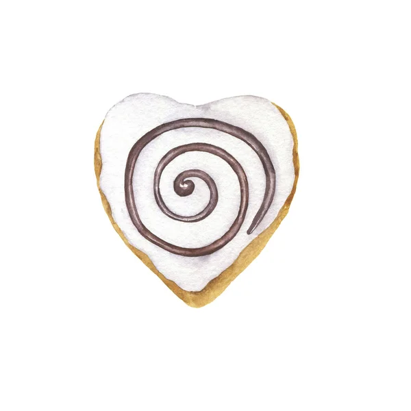 Білий Ванільний Шоколадний Глазурований Пончик Ізольовані Білому Тлі Ручна Намальована — стокове фото